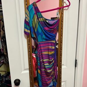 Multicolor Striped One-Shoulder Dress